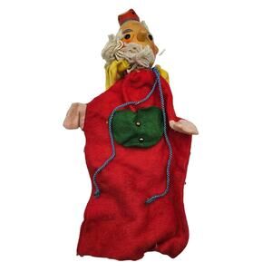 King Puppet Hand Puppet Wood Hand Painted Felt Body Vintage 1950's